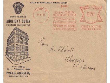 1935, DR Praha, frankotyp Anglický ústav, obálka zaslaná do Chropyně,