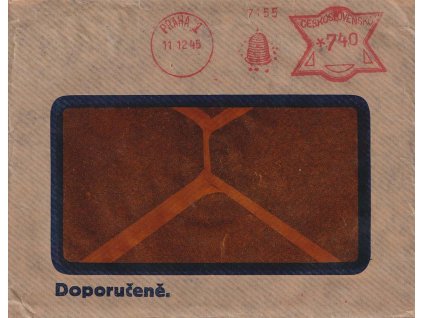 1945, DR Praha, frankotyp Živnostenská banka, R-dopis, okénková obálka,