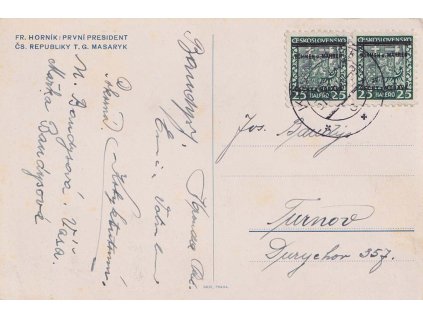 1939, DR Křivoklát, pohlednice vyfr. přetiskovými zn. 2krát 25 h Znak, dv