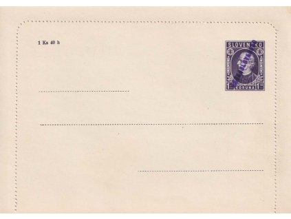 CZL 4 Hlinka s fialovým přetiskem ČESKOSLOVENSKO