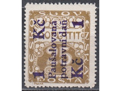 1Kč/25h hnědá, Nr.PD1, bez lepu