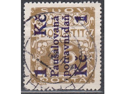 1Kč/25h hnědá, Nr.PD1, razítkované