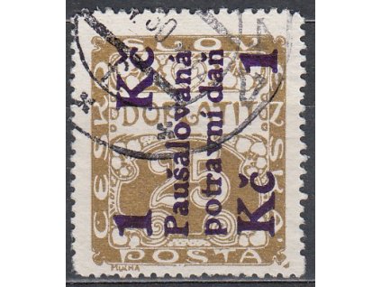 1Kč/25h hnědá, Nr.PD1, razítkované