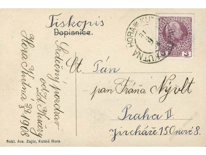 1908, DR Kutná Hora, pohlednice - tiskopis