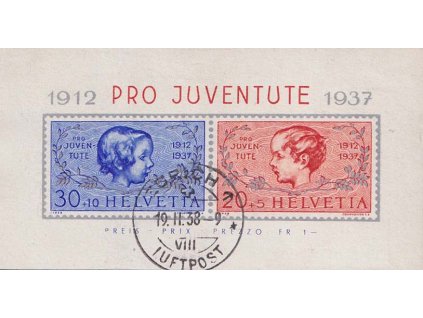 1937, aršík Pro Juventute, MiNr.Bl.3, razítkované