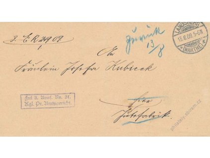 1909, DR Landsberg, skládaný dopis, vráceno zpět