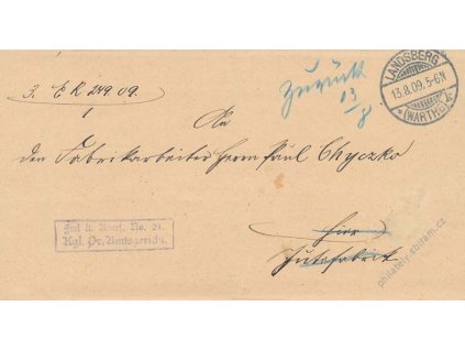 1909, DR Landsberg, skládaný dopis, vráceno zpět