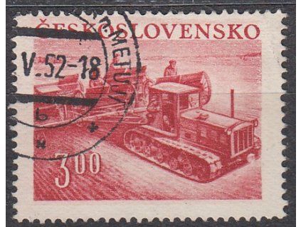 1952, 3Kčs Traktor, DV - reflektor, Nr.650DV40, razítkované