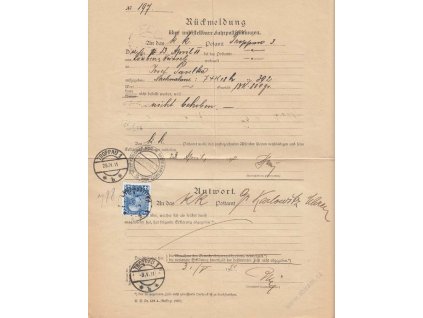 1911, DR Troppau, formulář Rückmeldung, přeloženo