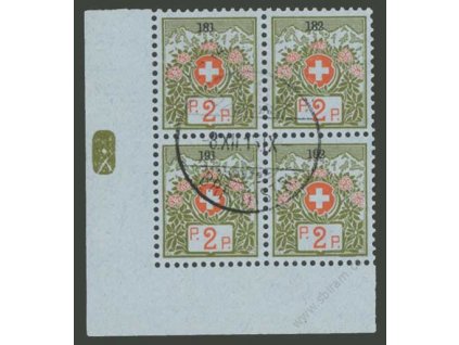 1911, 2C Portofreiheitsmarken, roh. 4blok s DZ, razítkované