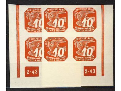 1943, 10h červená, roh.4blok s DČ2-43, rám nepřerušen, L+P, **