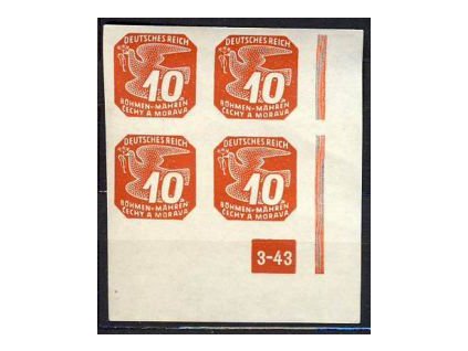 1943, 10h červená, pravý roh.4blok, DČ3-43, Nr.NV14, **