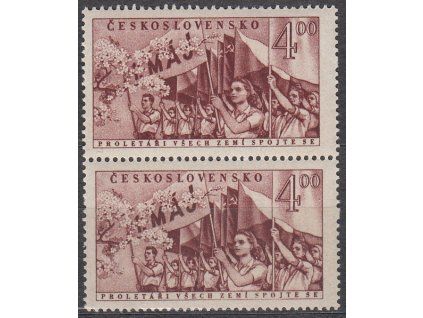1952, 4Kčs 1. máj, 2páska s vynechaným perf. otvorem, Nr.652, **