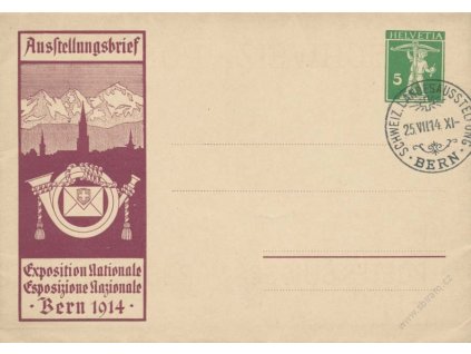 1914, skládaná zálepka 5C Tell, pamětní razítko Bern