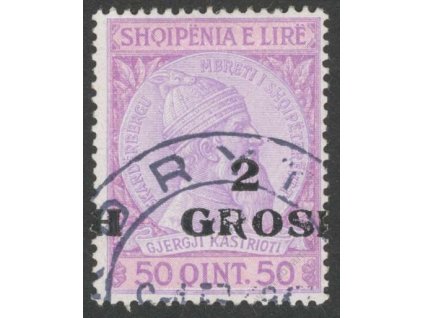 1914, 2GROSH/50Q Skanderbeg, posun přetisku, razítko