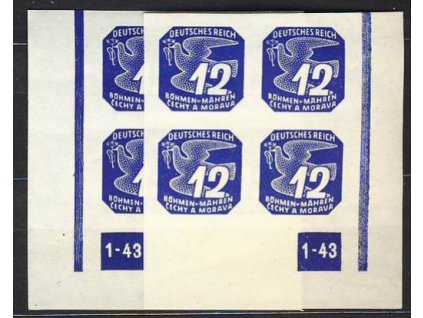 1943, 12h modrá, roh.4blok s DČ1-43, L+P