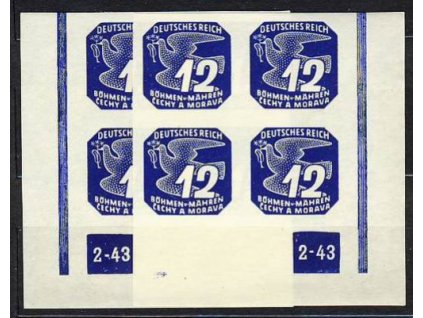 1943, 12h modrá, roh.4blok s DČ2-43, L+P