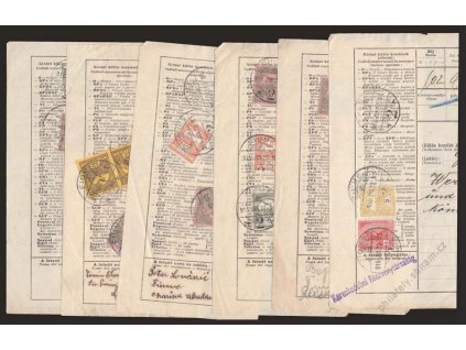 1915, DR Fiume, 6 ks útržků frankovaných telegramů