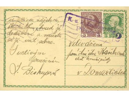 1916, DR Prag, dopisnice 5H Franc Josef