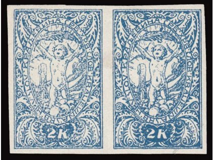 1919, 2Kr modrá, nezoubkovaná 2páska, *