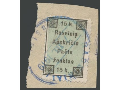 Lietuva, Raseiniai, 1919, 15K MiNr.1, výstřižek