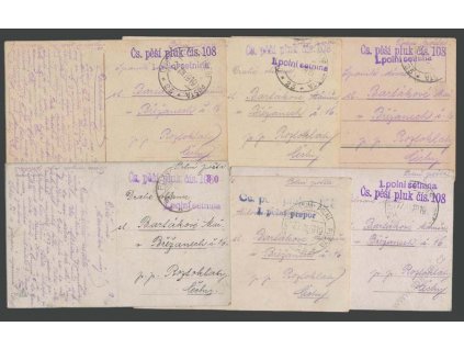 ČSPP 1919, 5 kusů pohlednic odeslaných z Čs pěší pluk