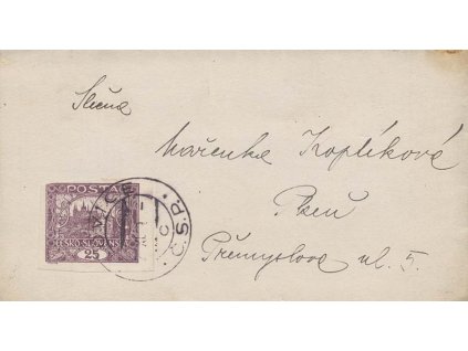 1919, DR Blovice, dopis, 25h Hradčany, příčkový typ