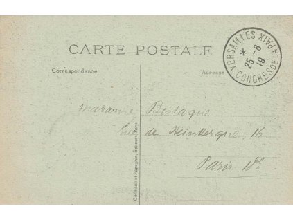 1919, DR Versailies, Congres de Paix, zasláno do Paříže