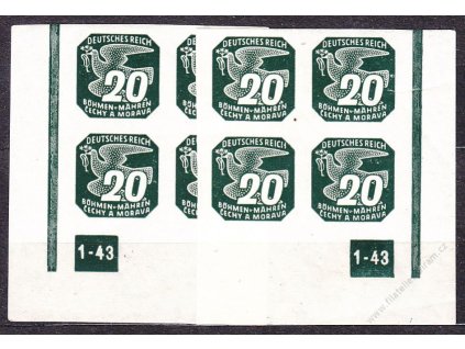 20h zelená, L+P roh. 4bloky s DČ 1-43, nepřerušený