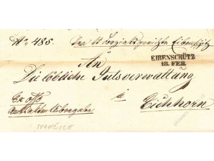 Eirenschutz, skládaný dopis z roku 1851, stopy pošt. provozu