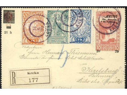 1920, DR Kreka, přední strana R-zálepky, nedotisk