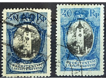 1921, 40Rp Kostel, 2 ks - odstíny barev, razítkované