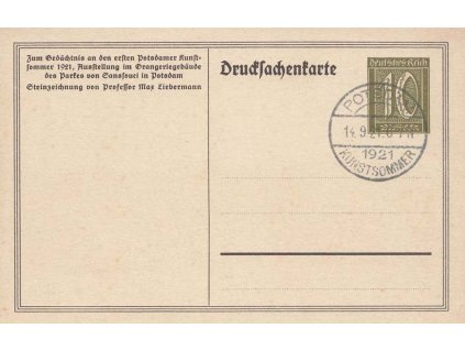 1921, privátní celinová pohlednice Potsdam, Erster Potsdamer Kunstsommer