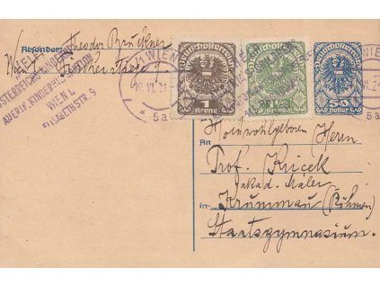 1921, Wien, Help! Österreichs kinderin, dopisnice zasl. do ČSR