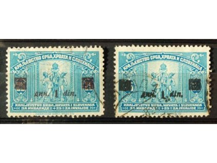 1922, 1Din/25Pa modrá s hnědofialovým přetiskem, MiNr.164a,b, razítko