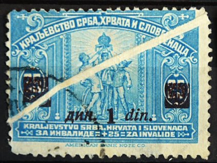 1922, 1Din/25Pa modrá, šikmá složka, razítkované