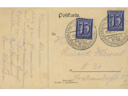 1922, Berlin, Poštovní výstava, propagační pohlednice