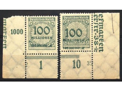 1923, 100Mio M šedá, 2 dolní roh. kusy, * po nálepce