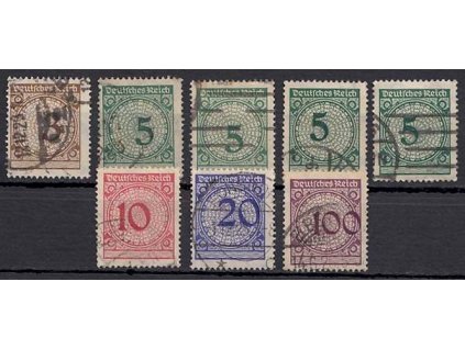 1923, 3-100Pf, posuny číslic, různá jakost, razítkované