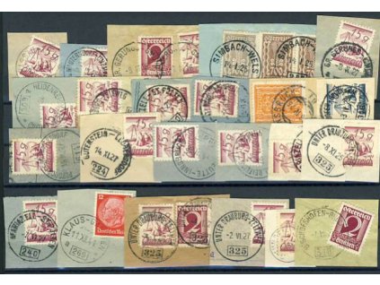 1925/27, 20 kusů výstřižků s vlakovými razítky