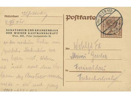 1925, DR Wien, dopisnice s přítiskem Sanatorium