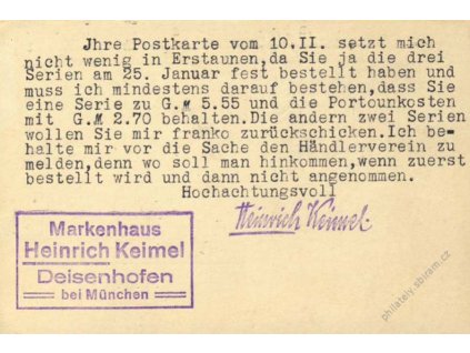1925, DR Deisenhofen, firemní karta zasl. do ČSR