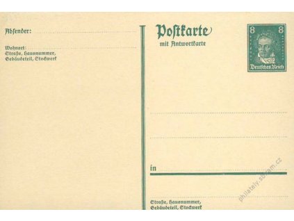 1927, dvojitá dopisnice 8Pf Beethoven, neprošlé