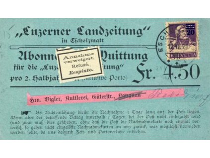 1927, DR Escholzmatt, firemní karta, potvrzení