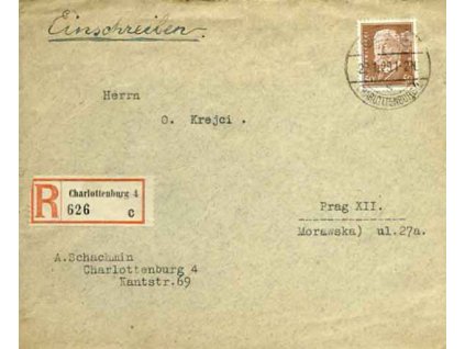 1929, DR Charlottenburg, R-dopis, stopy stáří a pošt. provozu