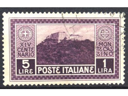 1929, 5L Monte Cassino, lehčí razítko
