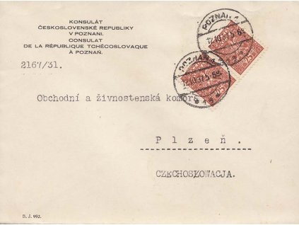 1931, DR Poznaň, dopis zasl. z čs. konzuátu do ČSR