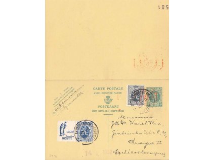 1932, DR Bruxelles, dvojitá dopisnice MiNr.P116, zasl. do ČSR