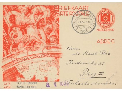 1933, dopisnice 7 1/2C MiNr.P229, DR Kapelle, zasl. do Prahy
