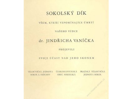 1934, Sokolský dík vůdci dr. Jindřichu Vaníčkovi